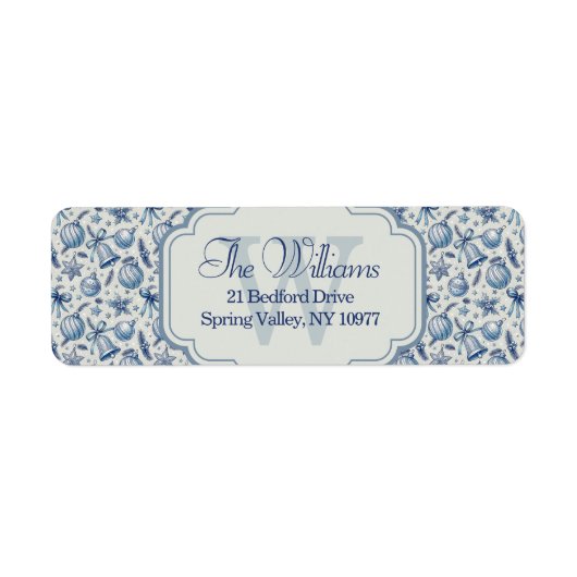 Custom Monogram Blue Toile Weihnachtsschmuck (Vorne)