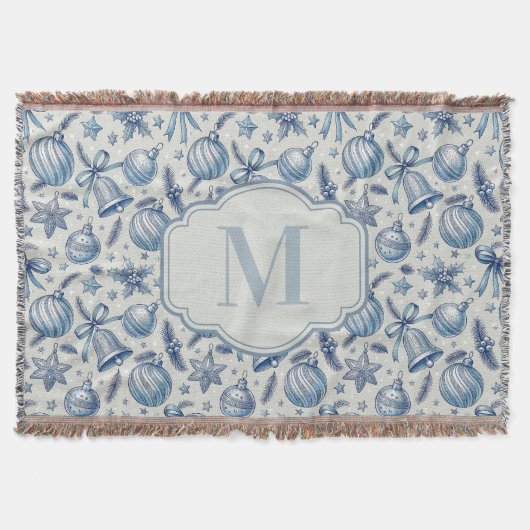Custom Monogram Blue Toile Weihnachtsschmuck Decke (Vorderseite)