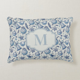 Custom Monogram Blue Toile Weihnachtsschmuck Dekokissen