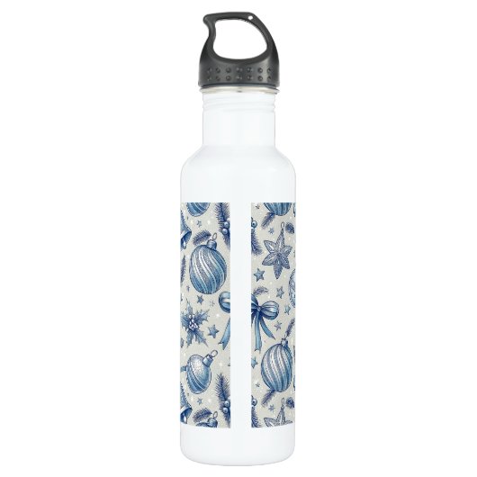 Custom Monogram Blue Toile Weihnachtsschmuck Edelstahlflasche (Rückseite)