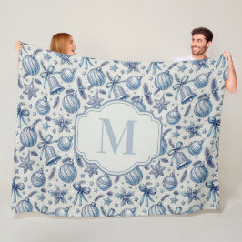 Custom Monogram Blue Toile Weihnachtsschmuck Fleecedecke
