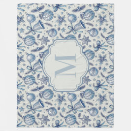 Custom Monogram Blue Toile Weihnachtsschmuck Fleecedecke