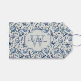 Custom Monogram Blue Toile Weihnachtsschmuck Geschenkanhänger