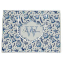 Custom Monogram Blue Toile Weihnachtsschmuck