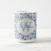 Custom Monogram Blue Toile Weihnachtsschmuck Kaffeetasse (Mittel)