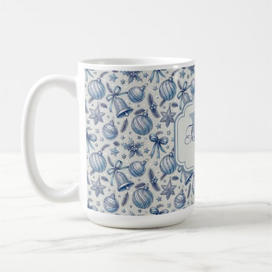Custom Monogram Blue Toile Weihnachtsschmuck Kaffeetasse (Links)
