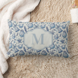 Custom Monogram Blue Toile Weihnachtsschmuck Lendenkissen