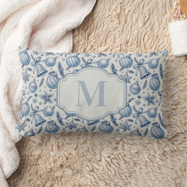 Custom Monogram Blue Toile Weihnachtsschmuck Lendenkissen (Decke)