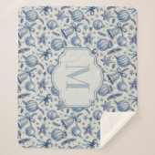 Custom Monogram Blue Toile Weihnachtsschmuck Sherpadecke (Vorderseite)