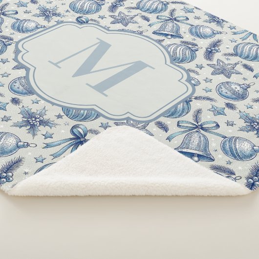 Custom Monogram Blue Toile Weihnachtsschmuck Sherpadecke (3/4)