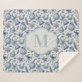 Custom Monogram Blue Toile Weihnachtsschmuck Sherpadecke (Vorderseite (Horizontal))