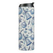 Custom Monogram Blue Toile Weihnachtsschmuck Thermosbecher (Nach links gedreht)