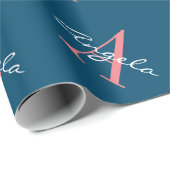 Custom monogram blue und pink chic Christmas Geschenkpapier (Rolleneckpunkt)