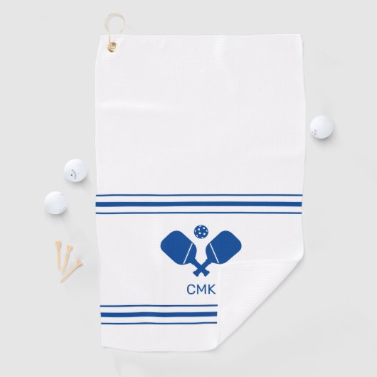 Custom Monogram Blue White Pickleball Sweattuch Golfhandtuch (Insitu)