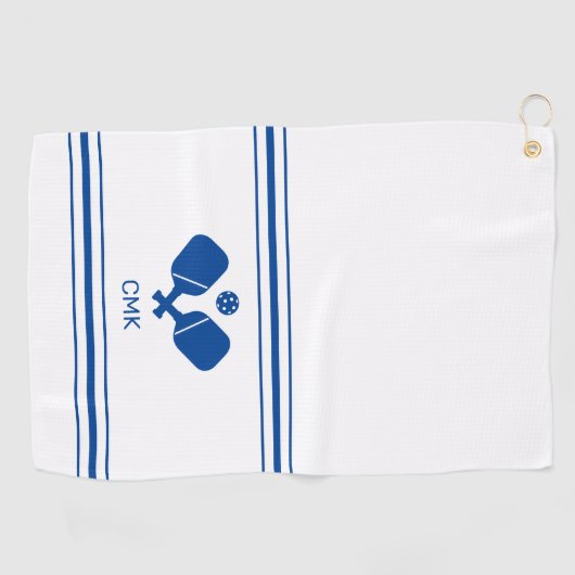 Custom Monogram Blue White Pickleball Sweattuch Golfhandtuch (Horizontal)