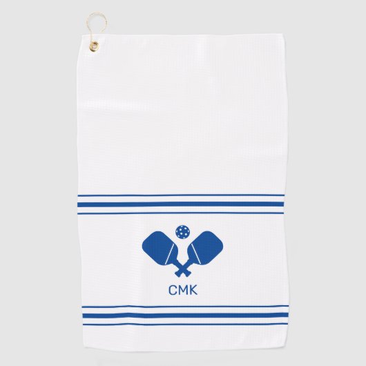 Custom Monogram Blue White Pickleball Sweattuch Golfhandtuch (Vorderseite)