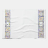Custom Monogram Blue & Yellow Mediterranean Tile Geschirrtuch (Horizontal)