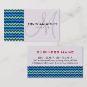 Custom Monogram Blue Zickzack Zigzag Muster Visitenkarte (Vorne/Hinten)