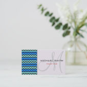 Custom Monogram Blue Zickzack Zigzag Muster Visitenkarte (Stehend Vorderseite)
