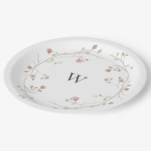 Custom Monogram Blush and Sage Wedding Plate Pappteller (Schrägansicht)