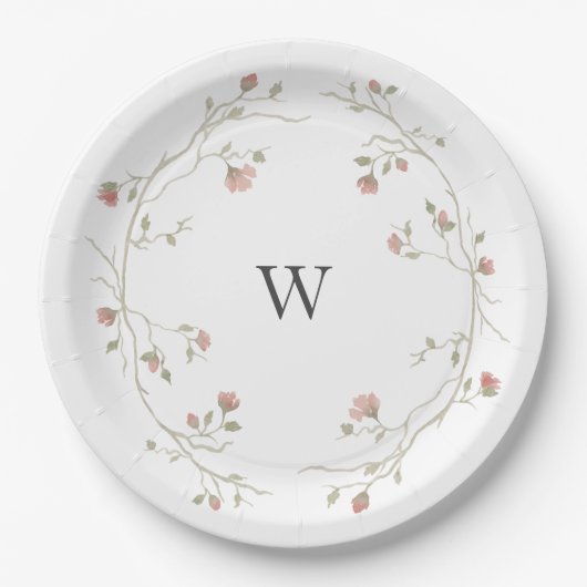 Custom Monogram Blush and Sage Wedding Plate Pappteller (Vorderseite)
