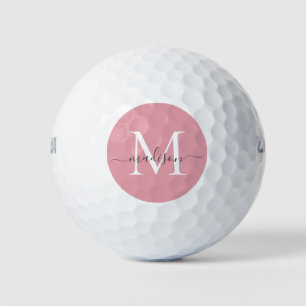 Custom Monogram Blush Pink Grey Giry Script Name Golfball