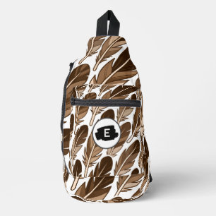 Custom Monogram Boho Feather Sling Bag - Braun