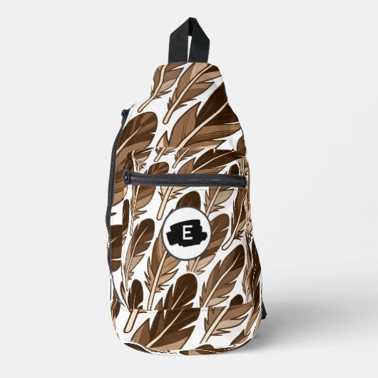 Custom Monogram Boho Feather Sling Bag - Braun (Vorderseite)