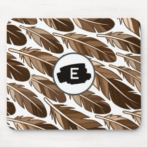 Custom Monogram Boho Mousepad - Brown Feathers