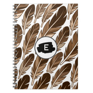 Custom Monogram Boho Spiral Notebook Brown Feather Notizblock
