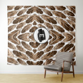 Custom Monogram Boho Tapestry - Brown Feathers Wandteppich (Beispiel (Horizontal))