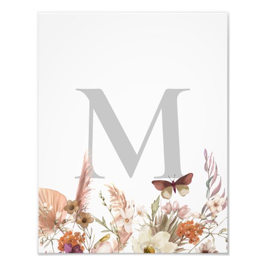 Custom Monogram Boho Wildblume Fotodruck (Vorne)