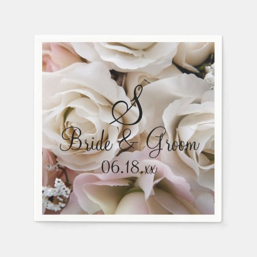 Custom Monogram Bride Groom Name Wedding Rose Nick Serviette (Vorderseite)