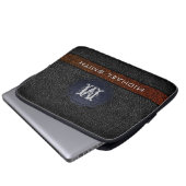 Custom Monogram Brown and Black Leather Laptopschutzhülle (Vorne Knopf)
