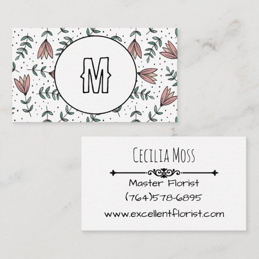 CUSTOM Monogram Business Card Wildblumen Visitenkarte (Vorne/Hinten)