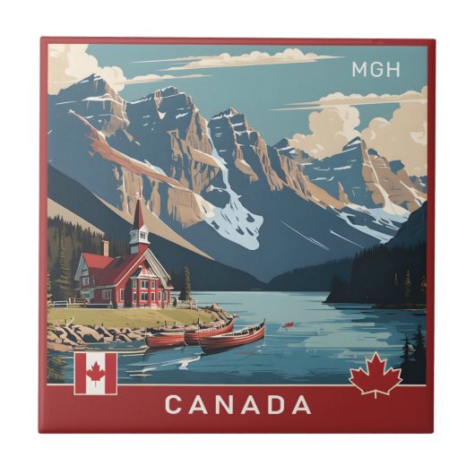 Custom Monogram Canada Travel Poster Fliese (Vorderseite)