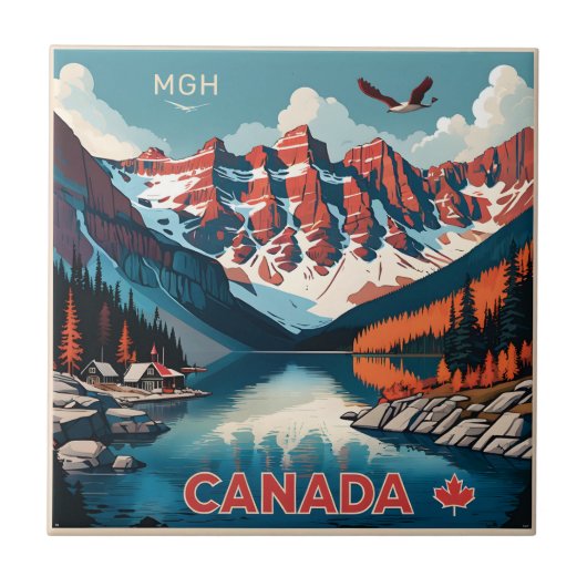 Custom Monogram Canada Travel Poster Fliese (Vorderseite)