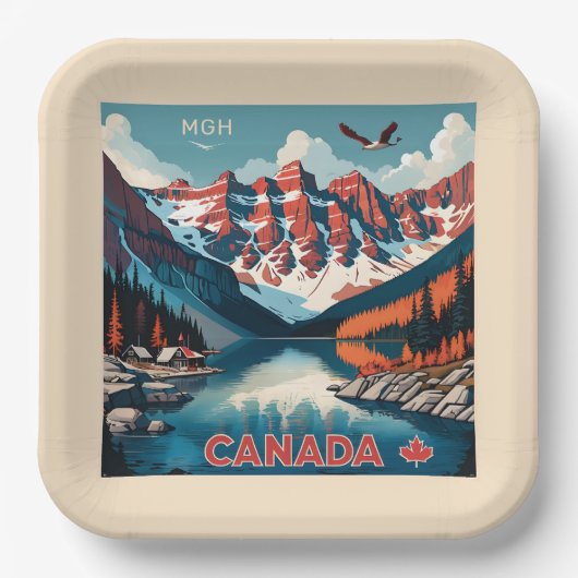 Custom Monogram Canada Travel Poster Pappteller (Vorderseite)