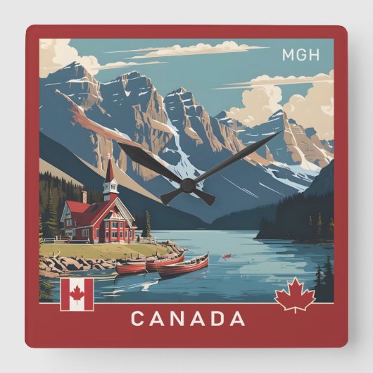 Custom Monogram Canada Travel Poster Quadratische Wanduhr (Vorderseite)