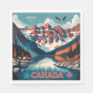 Custom Monogram Canada Travel Poster Serviette