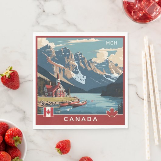 Custom Monogram Canada Travel Poster Serviette (Beispiel)