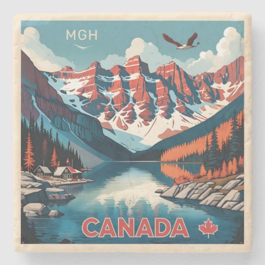 Custom Monogram Canada Travel Poster Steinuntersetzer (Vorderseite)