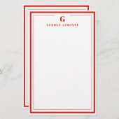 Custom Monogram Candy Red Border Stationery  Briefpapier (Vorne/Hinten)