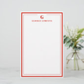 Custom Monogram Candy Red Border Stationery  Briefpapier (Stehend Vorderseite)
