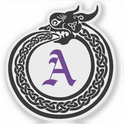 Custom Monogram Celtic Style Ouroboros Aufkleber (Vorderseite)