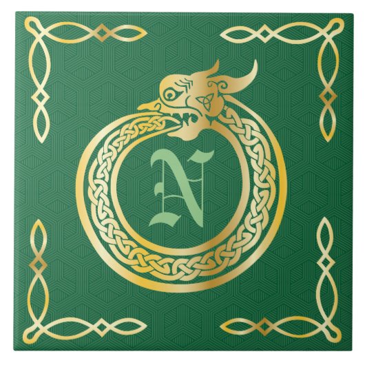 Custom Monogram Celtic Style Ouroboros Fliese (Vorderseite)