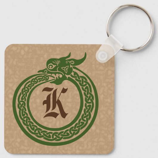 Custom Monogram Celtic Style Ouroboros Keychain Schlüsselanhänger (Rückseite)