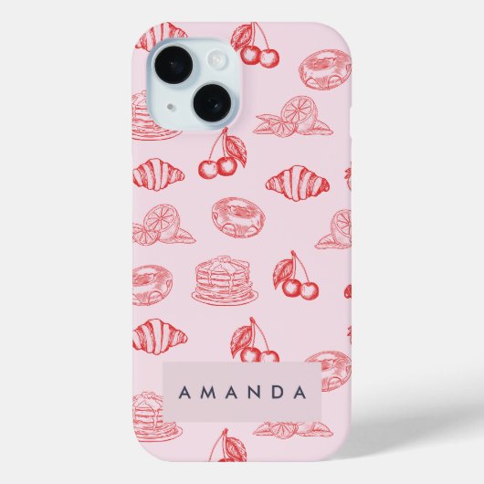 Custom Monogram Charming Girly Cherry Strawberry Case-Mate iPhone Hülle (Rückseite)