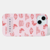 Custom Monogram Charming Girly Cherry Strawberry Case-Mate iPhone Hülle (Rückseite (Horizontal))