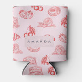 Custom Monogram Charming Girly Cherry Strawberry Dosenkühler (Vorderseite)